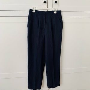 Adolfo Studio Linen Navy Blue High Waist Pleated Trousers Size 10